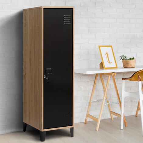 Armadio ESTER in legno con anta in metallo nero, design industriale