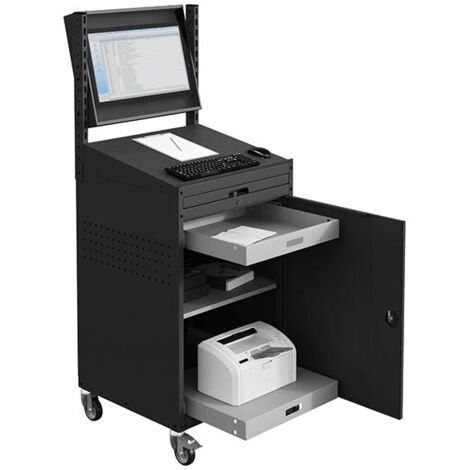 Armadio fisso per computer - Grigio antracite - Cassetta e vassoio inclinabili per schermi da 24 pollici - W040010030-GCGA
