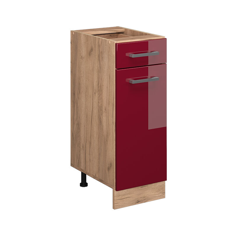 Mobiletto base per cucina R-Line, Rosso bordeaux lucido, 30 cm senza piano di lavoro, Vicco