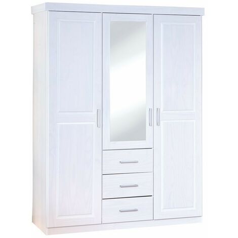 Armadio 3 Ante, 3 Cassetti E Specchio Bianco, 140x190x55 Cm in vendita  online