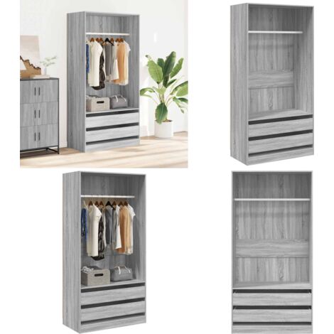 Armadio Grigio Sonoma 100x50x200 cm in Legno Multistrato - Armadio grigio - Armadio multistrato