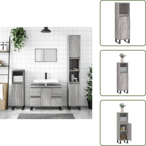 Armadio grigio - vidaXL Armadietto Bagno Grigio Sonoma 30x30x100cm in Legno Multistrato - Armadio in legno multistrato