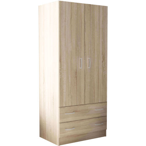 Armadio guardaroba appendiabiti 2 ante e due cassetti in nobilitato bilaminato Linea Classic -  Bianco