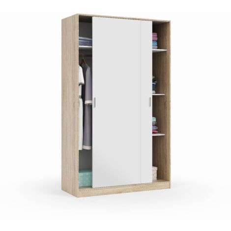 Armadio guardaroba appendiabiti 5 ripiani bianco rovere chiaro TOP120F