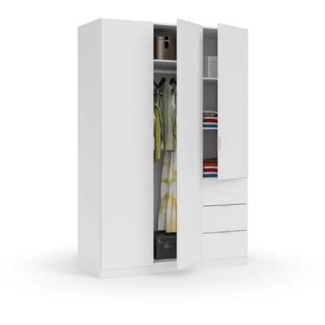 Armadio guardaroba asta appendiabiti 3 ante 3 cassetti BIANCO 135 X 52 X 200 cm LCX353O