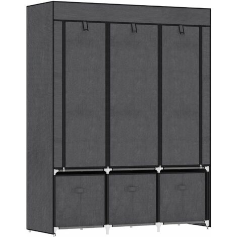 Armadio Guardaroba da Campeggio 125x43x162,5 cm con Cassetti e Ante Avvolgibili con Zip Grigio Scuro