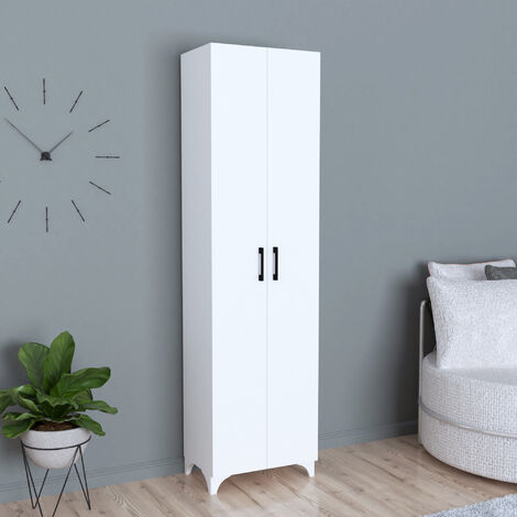 Armadio Guardaroba Strömsund a 2 Ante e 7 Ripiani 177,5 x 48,5 x 32 cm - Bianco [en.casa]