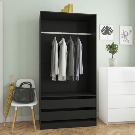 Armadio in Legno Cassetti e Ampio scomparto con Asta Appendiabiti Guardaroba vari colori colore : Nero