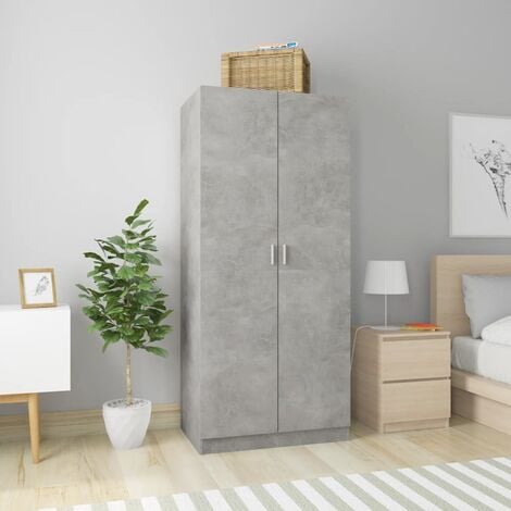 Armadio in legno con 2 ante e Asta Appendiabiti Guardaroba Elegante vari colori colore : Grigio Cemento