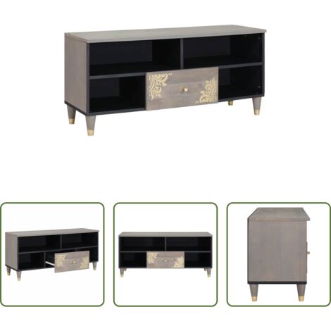 Armadio in legno di mango -  Mobile TV Grigio 100 x 33 x 46 cm Legno di mango massello