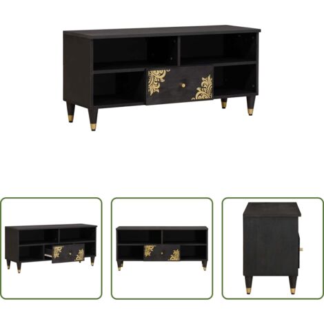 Armadio in legno di mango -  Mobile TV Nero 100 x 33 x 46 cm Legno di mango massello