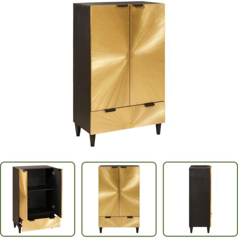 Armadio in legno -  Mobile laterale con cassetto Nero e Oro 60 x 33,5 x 100 cm