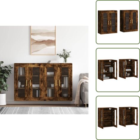 Armadio in legno multistrato - vidaXL Armadietti a Parete 2 pz Rovere Fumo in Legno Multistrato - Armadio in legno fumo