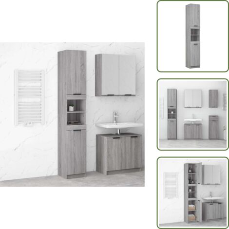 Armadio in legno multistrato - vidaXL Armadietto Bagno Grigio Sonoma 32x34x188,5 cm Legno Multistrato - Armadio da bagno grigio