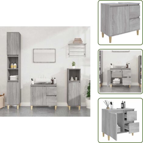 Armadio in legno multistrato - vidaXL Armadietto Bagno Grigio Sonoma 65x33x60 cm in Legno Multistrato - Armadio da bagno grigio