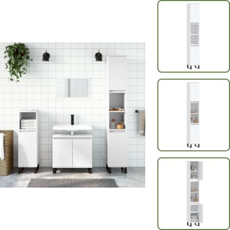 Armadio in legno multistrato - vidaXL Armadietto da Bagno Bianco 30x30x190 cm in Legno Multistrato - Armadio da bagno bianco