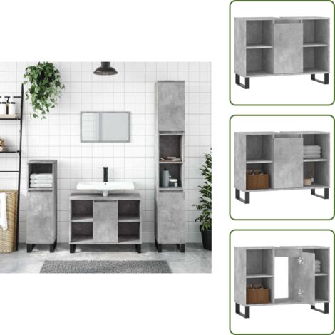 Armadio in legno multistrato - vidaXL Armadietto da Bagno Grigio Cemento 80x33x60cm Legno Multistrato - Armadio grigio cemento