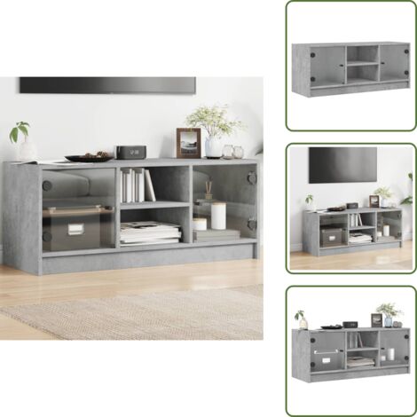 Armadio in legno multistrato - vidaXL Mobile Porta TV con Ante in Vetro Grigio Cemento 102x37x42 cm - Armadio TV grigio cemento