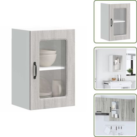 Armadio in legno - vidaXL Pensile da Cucina con Porta in Vetro Kalmar Grigio Sonoma - Armadio con porta