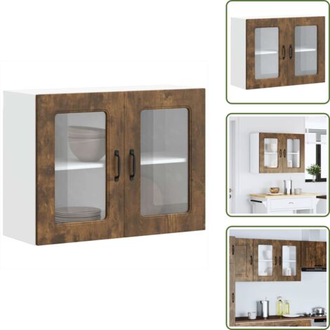 Armadio in legno - vidaXL Pensile da Cucina con Porta in Vetro Kalmar Rovere Fumo - Armadio con porte
