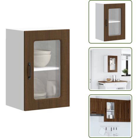 Armadio in legno - vidaXL Pensile da Cucina con Porta in Vetro Kalmar Rovere Marrone - Armadio con porta