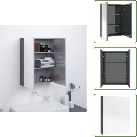 Armadio in MDF - vidaXL Armadietto a Specchio per Bagno 60x15x75 cm MDF Grigio Lucido - Armadio moderno