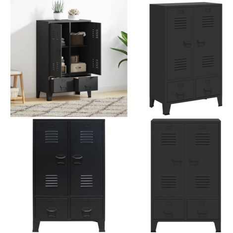 Armadio in Metallo in Stile Industriale 67x35x107 cm Nero - Armadio industriale - Armadio nero