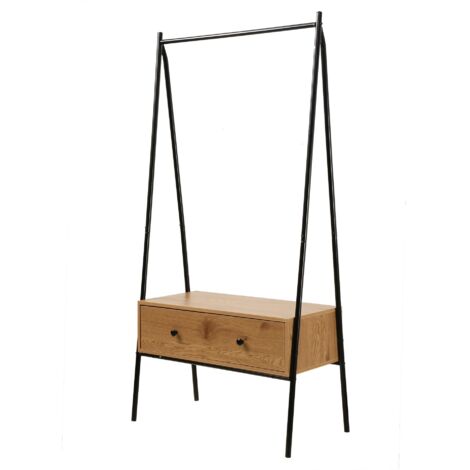 Armadio in metallo nero con 1 Cassetto, decorazione Rovere H 170 cm