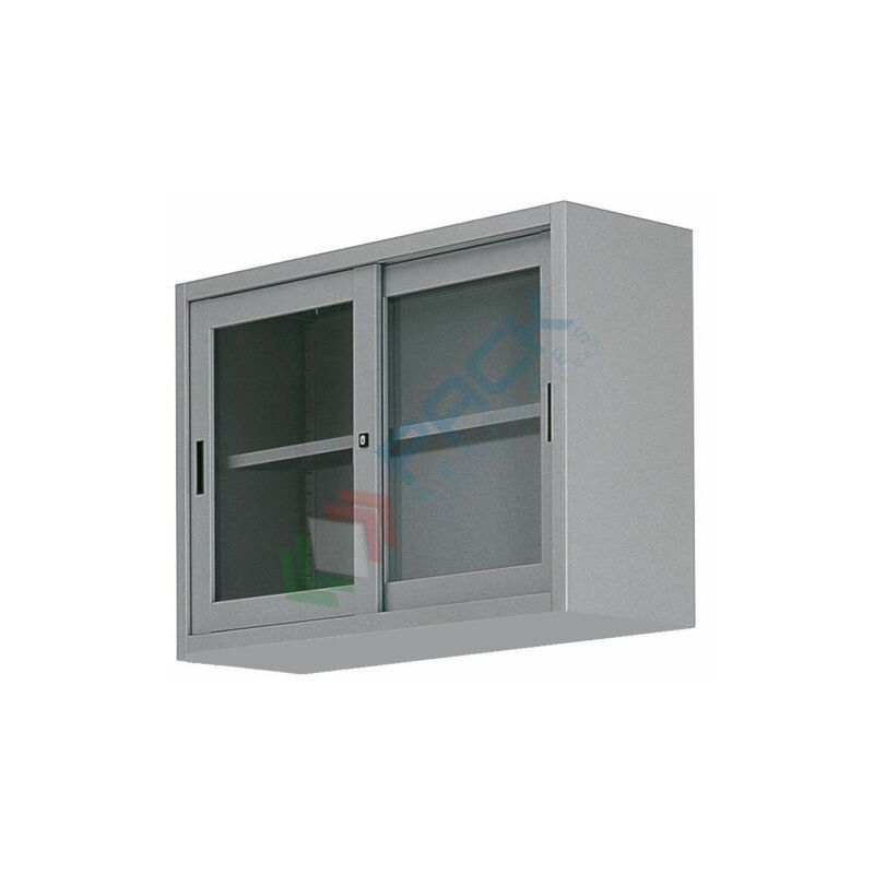 Image of Pack Services - Armadio archivio ante scorrevoli vetro, 180 x 37,5 x 90 cm - Grigio