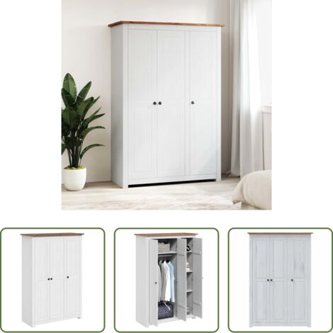 Armadio in pino -  Armadio a 3 Ante Bianco 118x50x171,5cm in Pino Panama Range