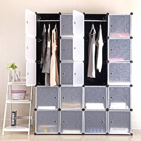 Armadio in Plastica,Scaffale Componibile con Ante,147×37×183cm,nero