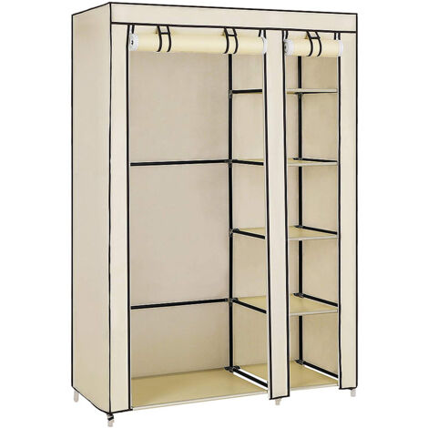 Armadio in Tessuto con Cerniera,Salvaspazio,per Camera da Letto,Soggiorno,beige