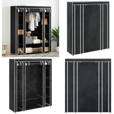Armadio in Tessuto con Scomparti e Aste 45x150x176 cm Nero - Armadio pieghevole - Armadio in tessuto