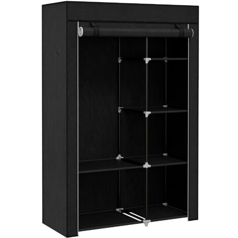Armadio in tessuto, portatile con 6 ripiani, 1 asta appendiabiti, pieghevole, 103 x 43 x 162,5 cm, nero