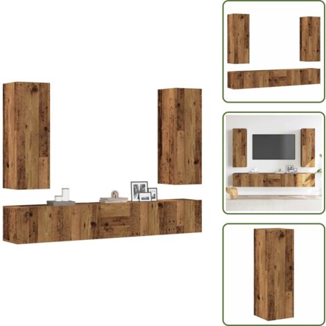 Armadio in truciolato - vidaXL Set Mobile TV 5 pz Montato a Parete Legno Antico in Truciolato - Armadio in legno antico