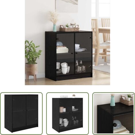 Armadio in vetro -  Mobile laterale Rovere Nero 68 x 37 x 75,5 cm Legno multistrato