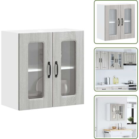 Armadio in vetro - vidaXL Pensile da Cucina con Porta in Vetro Kalmar Grigio Sonoma - Armadio in legno