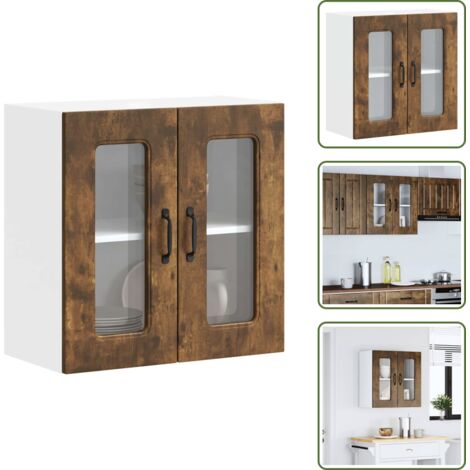 Armadio in vetro - vidaXL Pensile da Cucina con Porta in Vetro Kalmar Rovere Fumo - Armadio in legno