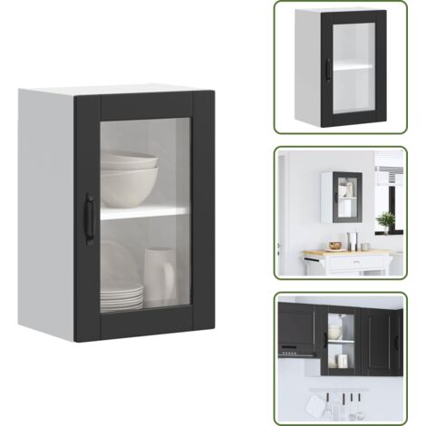 Armadio in vetro - vidaXL Pensile da Cucina con Porta in Vetro Porto Nero - Armadio da cucina nero