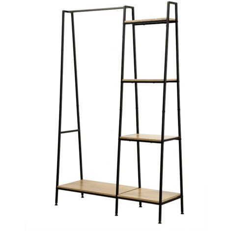 Armadio semi-aperto in stile industriale Fodienda L192cm con 1 anta, 4  cassetti e specchio Legno e metallo Nero