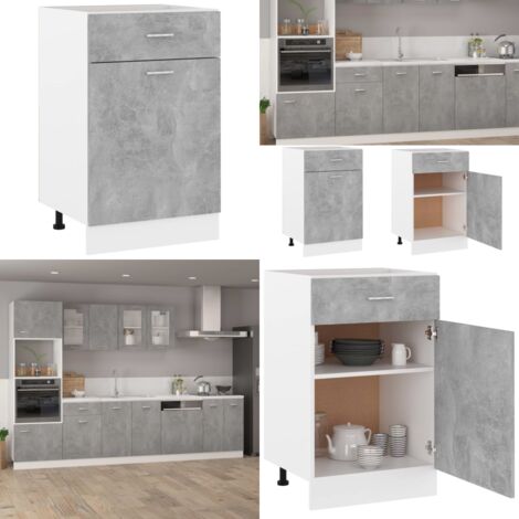 Armadio Inferiore Cassetto “Lyon” Grigio Cemento 50x46x81,5 - Cassetto cucina - Armadio con cassetto