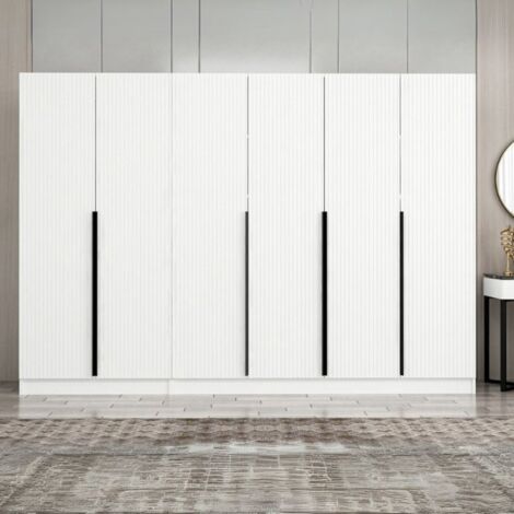 Armadio Kale 6 ante battenti colore bianco effetto cannettato