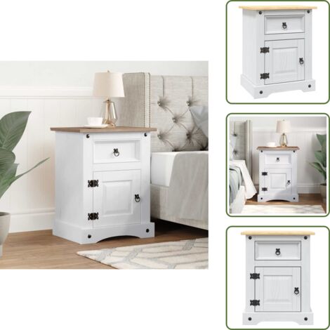 Armadio laterale - vidaXL Comodino in Legno di Pino Messicano Corona Bianco 53x39x67 cm - Arredamento messicano
