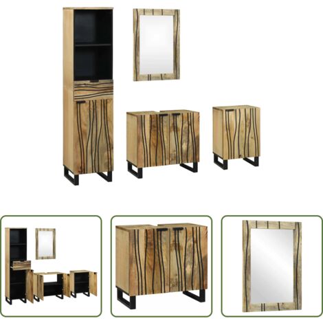 Armadio lavabo -  Set di mobili per il bagno 4 pcs Marrone Legno multistrato