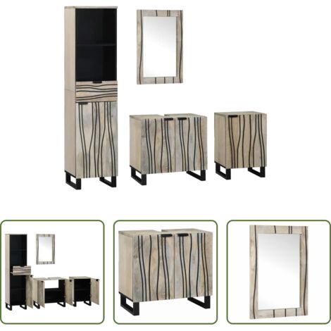 Armadio lavabo -  Set di mobili per il bagno 4 pcs Marrone Noce Legno multistrato