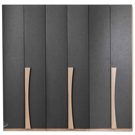 Armadio Lucrezia in legno 6 ante battenti Grigio e Noce