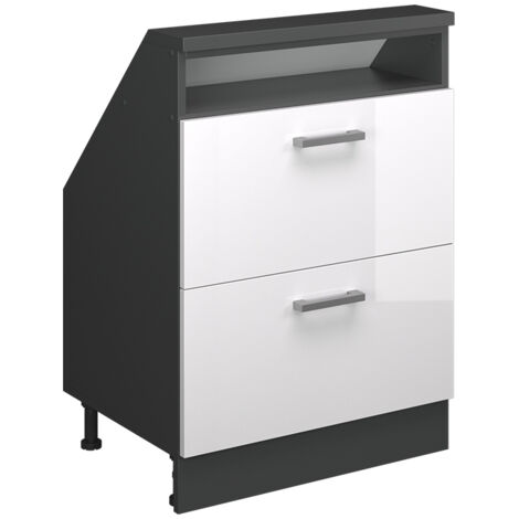 Armadio mansarda Rion, Antracite/bianco lucido, con 2 cassetti, Vicco