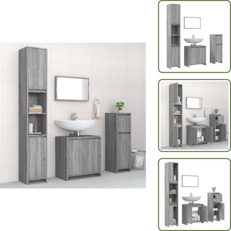 Armadio medio - vidaXL Set Mobili da Bagno 4 pz Grigio Sonoma in Legno Multistrato - Mobile alto