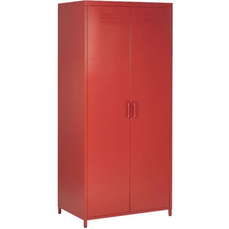 Armadio Metallo Rosso 2 Ante 3 Ripiani e Appendiabiti 76 x 50 x 171 cm Varna