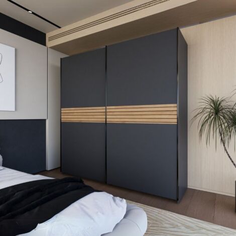 Armadio Metropol 2 ante scorrevoli colore antracite con inserti rovere